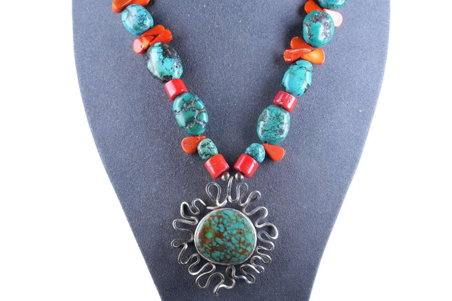 Southwestern Style sterling Turquoise/coral necklace - Estate Fresh Austin