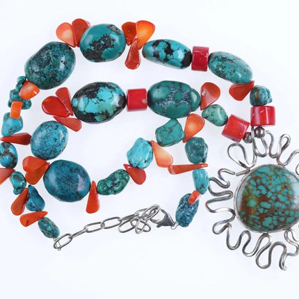 Southwestern Style sterling Turquoise/coral necklace - Estate Fresh Austin