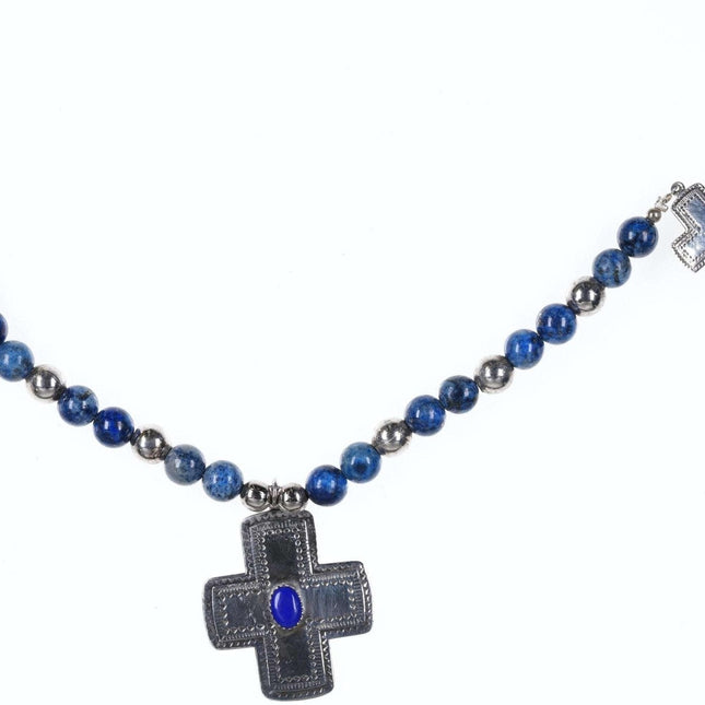 Southwestern style Sterling/Lapis beaded Cross pin thingy - Estate Fresh Austin