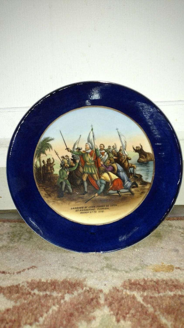 St Augustine, FL Landing of Jean Ponce De Leon L.R. Sch. Bavaria plate c.1900 - Estate Fresh Austin
