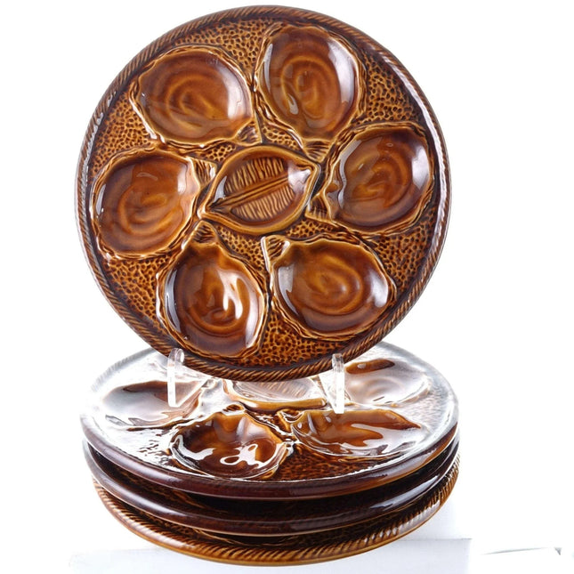 St Clement France Brown French Oyster Plates set of 6 - Estate Fresh Austin