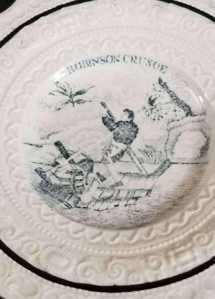 Staffordshire Child's plate Robinson Crusoe Transferware ABC plate mid 19th cent - Estate Fresh Austin