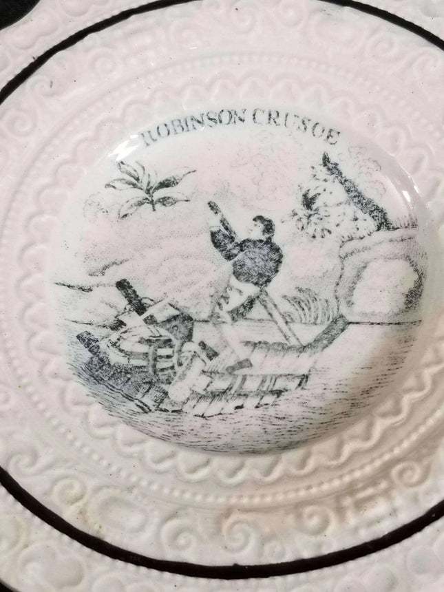 Staffordshire Child's plate Robinson Crusoe Transferware ABC plate mid 19th cent - Estate Fresh Austin