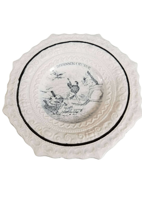 Staffordshire Child's plate Robinson Crusoe Transferware ABC plate mid 19th cent - Estate Fresh Austin