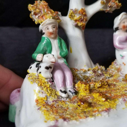 Staffordshire Miniature Figure man woman with spaniel mid to late 19th century - Estate Fresh Austin