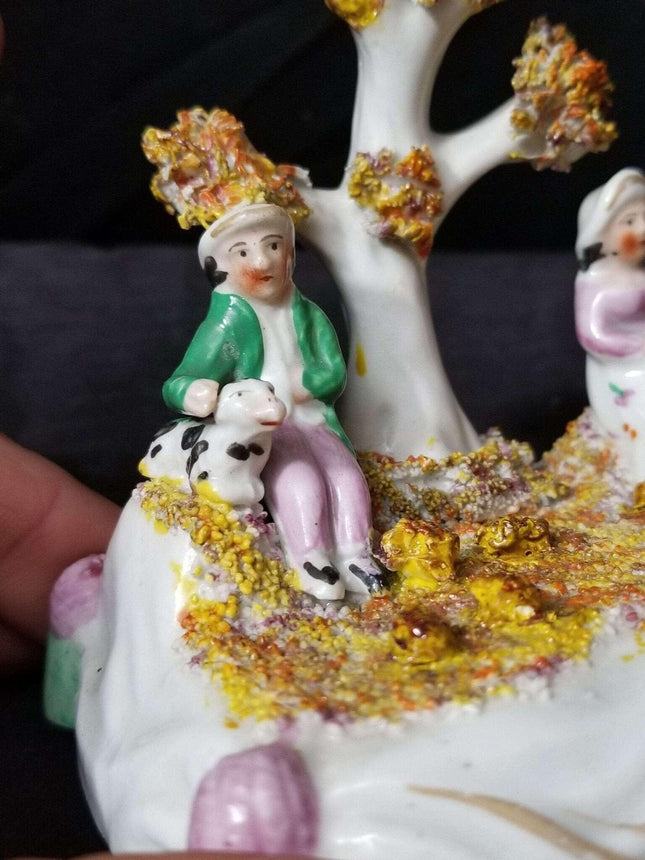 Staffordshire Miniature Figure man woman with spaniel mid to late 19th century - Estate Fresh Austin