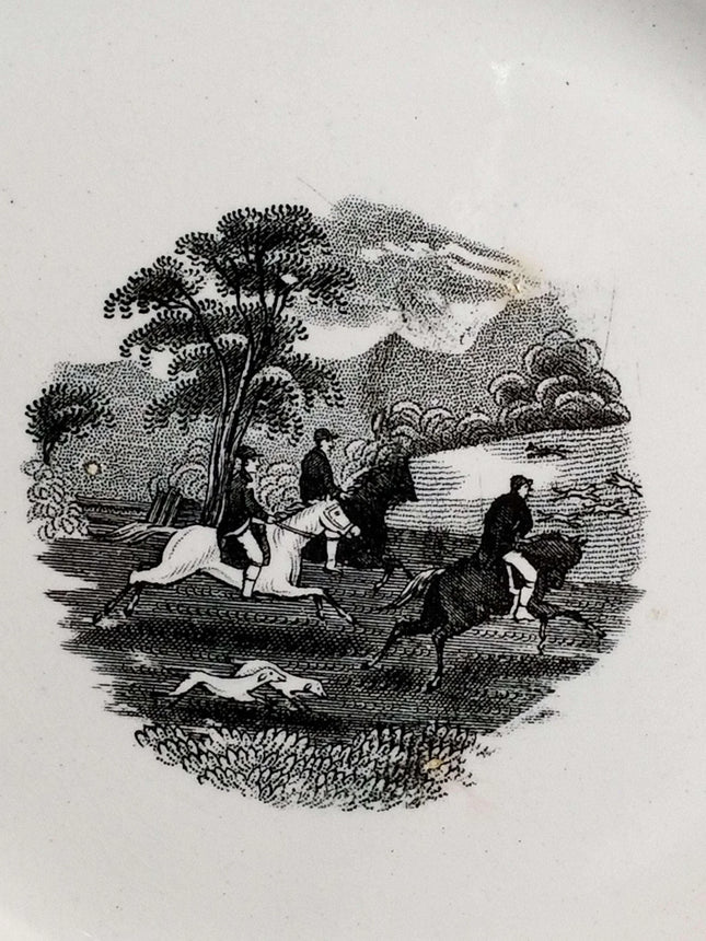 Staffordshire Spatterware plate with Equestrian Fox Transferware Decorat - Estate Fresh Austin