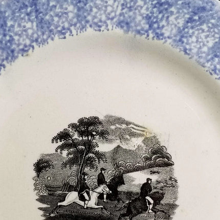 Staffordshire Spatterware plate with Equestrian Fox Transferware Decorat - Estate Fresh Austin