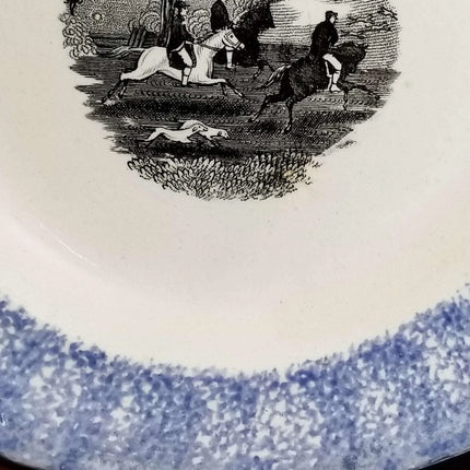 Staffordshire Spatterware plate with Equestrian Fox Transferware Decorat - Estate Fresh Austin