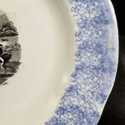 Staffordshire Spatterware plate with Equestrian Fox Transferware Decorat - Estate Fresh Austin