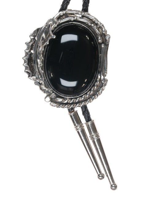 Stan Davidson (1933 - 2012) Brutalist sterling and onyx bolo tie - Estate Fresh Austin