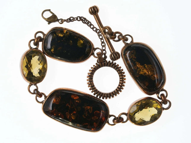 Stephen Dweck Sterling Multi-stone toggle bracelet with antique gold/bronze fini - Estate Fresh Austin