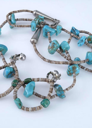 Sterling and Turquoise/Shell Navajo Heishi Necklace/Earrings - Estate Fresh Austin