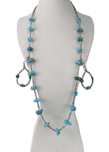 Sterling and Turquoise/Shell Navajo Heishi Necklace/Earrings - Estate Fresh Austin