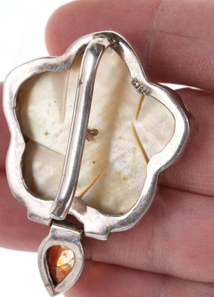 Sterling Carved Mother of Pearl/citrine pendant - Estate Fresh Austin