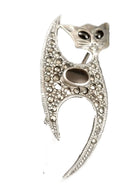 Sterling Cat Brooch Onyx and Marcasite Art Deco Mid Century Pin pin - Estate Fresh Austin