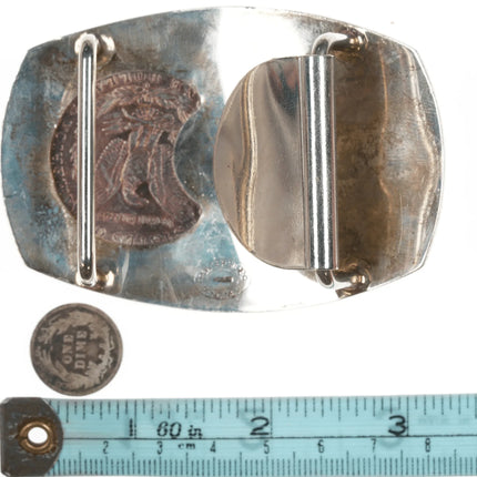 Sterling Frontier Silver Reno Nevada Hand engraved belt buckle 1881 Silver dollar - Estate Fresh Austin