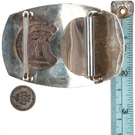 Sterling Frontier Silver Reno Nevada Hand engraved belt buckle 1881 Silver dollar - Estate Fresh Austin