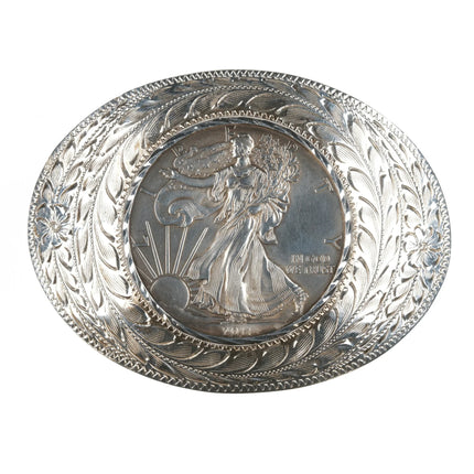 Sterling Frontier Silver Reno Nevada Hand engraved belt buckle 2011 Silver dollar - Estate Fresh Austin