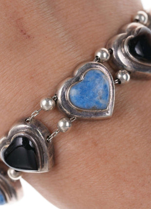 Sterling hearts Semi - precious stone link bracelet - Estate Fresh Austin