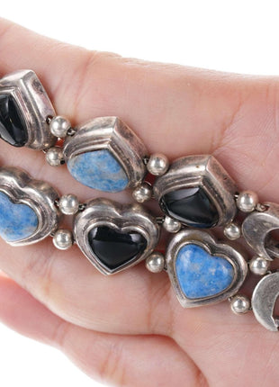 Sterling hearts Semi - precious stone link bracelet - Estate Fresh Austin