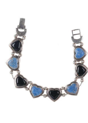 Sterling hearts Semi - precious stone link bracelet - Estate Fresh Austin