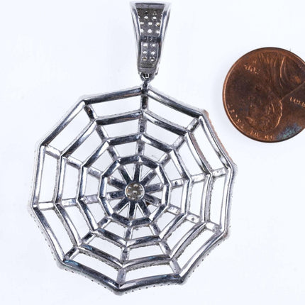 Sterling silver gemset spiderweb pendant - Estate Fresh Austin