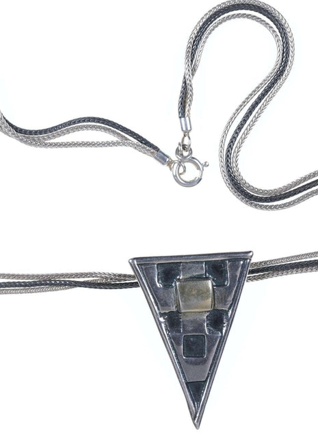 Sterling Triple Strand Modernist triangle pendant/necklace - Estate Fresh Austin