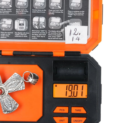 Sterling turquoise/coral double sided southwestern cross pendant - Estate Fresh Austin