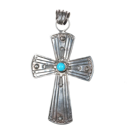 Sterling turquoise/coral double sided southwestern cross pendant - Estate Fresh Austin