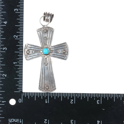 Sterling turquoise/coral double sided southwestern cross pendant - Estate Fresh Austin