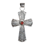 Sterling turquoise/coral double sided southwestern cross pendant - Estate Fresh Austin