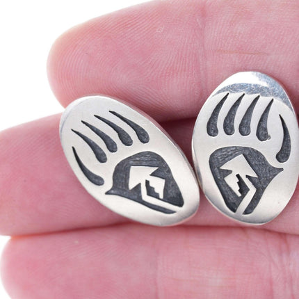 Steven Sockyma Hopi Overlay Style Sterling silver earrings - Estate Fresh Austin