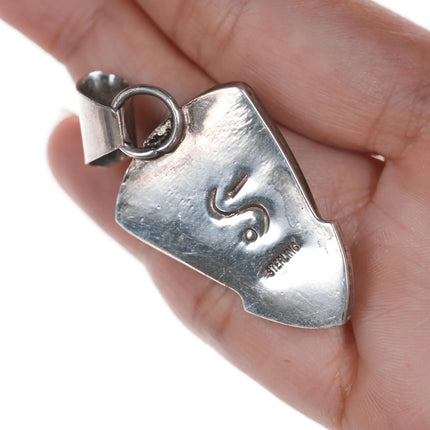 Stewart Billie Navajo Cat's eye, sterling channel inlay pendant - Estate Fresh Austin