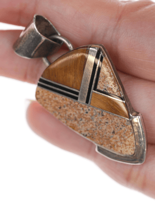 Stewart Billie Navajo Cat's eye, sterling channel inlay pendant - Estate Fresh Austin