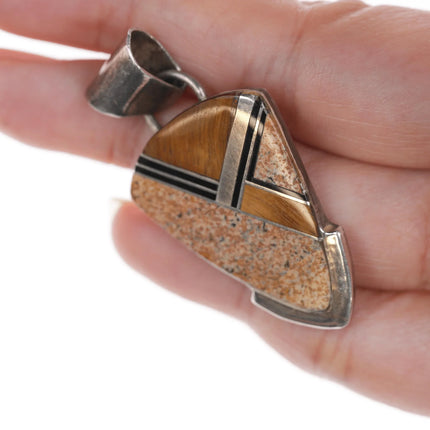 Stewart Billie Navajo Cat's eye, sterling channel inlay pendant - Estate Fresh Austin