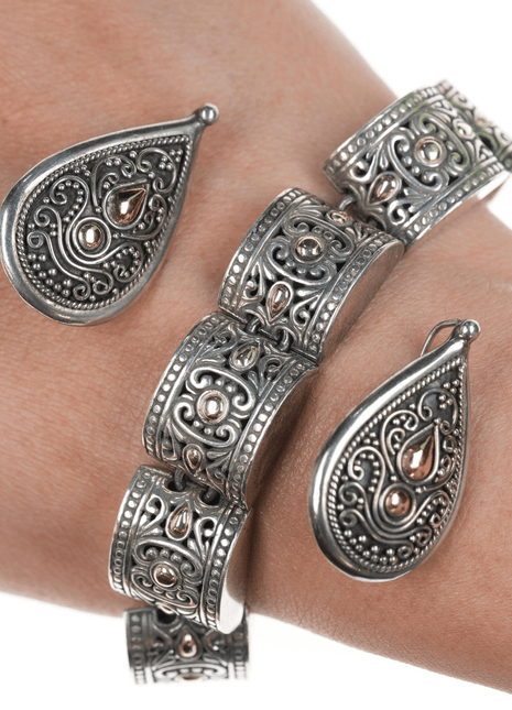 Suarti/Samuel Benham 18k/Sterling Balinese bracelet and earrings set - Estate Fresh Austin