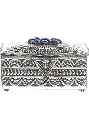 Sunshine Reeves Navajo heavily stamped sterling box with lapis cluster - Estate Fresh Austin