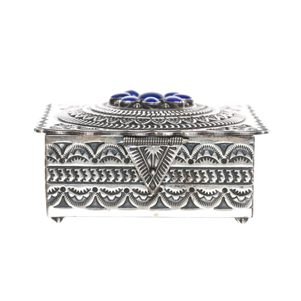 Sunshine Reeves Navajo heavily stamped sterling box with lapis cluster - Estate Fresh Austin