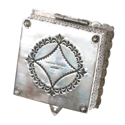 Sunshine Reeves Navajo heavily stamped sterling box with lapis cluster - Estate Fresh Austin