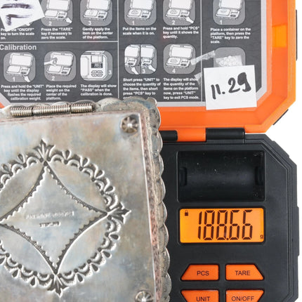 Sunshine Reeves Navajo heavily stamped sterling box with lapis cluster - Estate Fresh Austin