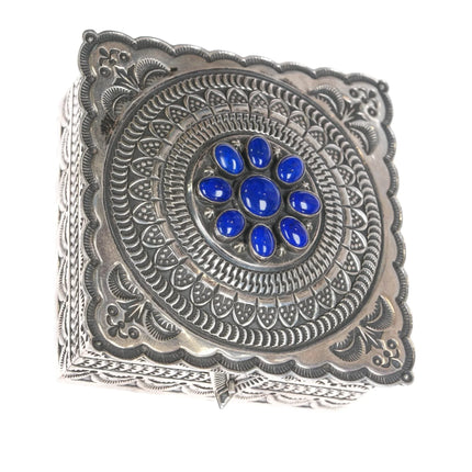 Sunshine Reeves Navajo heavily stamped sterling box with lapis cluster - Estate Fresh Austin
