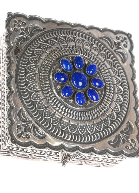 Sunshine Reeves Navajo heavily stamped sterling box with lapis cluster - Estate Fresh Austin