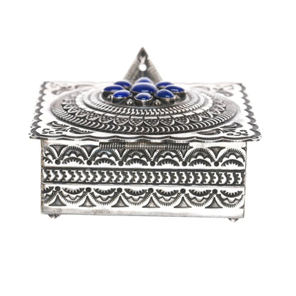 Sunshine Reeves Navajo heavily stamped sterling box with lapis cluster - Estate Fresh Austin