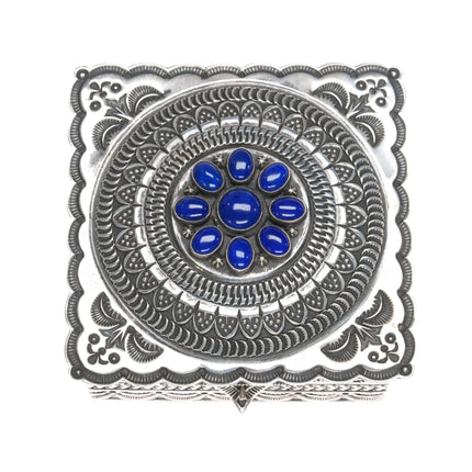 Sunshine Reeves Navajo heavily stamped sterling box with lapis cluster - Estate Fresh Austin