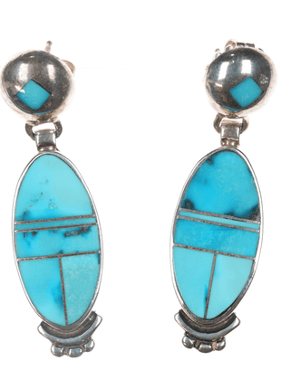 Supersmith David Rosales turquoise channel inlay sterling earrings - Estate Fresh Austin