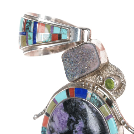 SW Large Southwestern sterling Multi-stone channel inlay pendant - Estate Fresh Austin