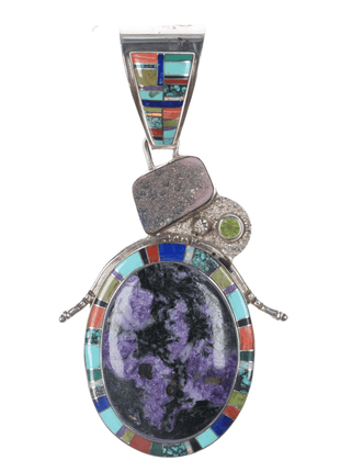 SW Large Southwestern sterling Multi - stone channel inlay pendant - Estate Fresh Austin