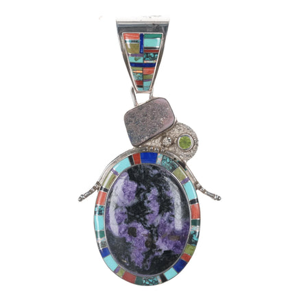 SW Large Southwestern sterling Multi-stone channel inlay pendant - Estate Fresh Austin