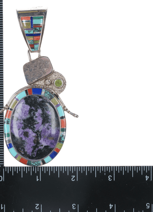 SW Large Southwestern sterling Multi - stone channel inlay pendant - Estate Fresh Austin